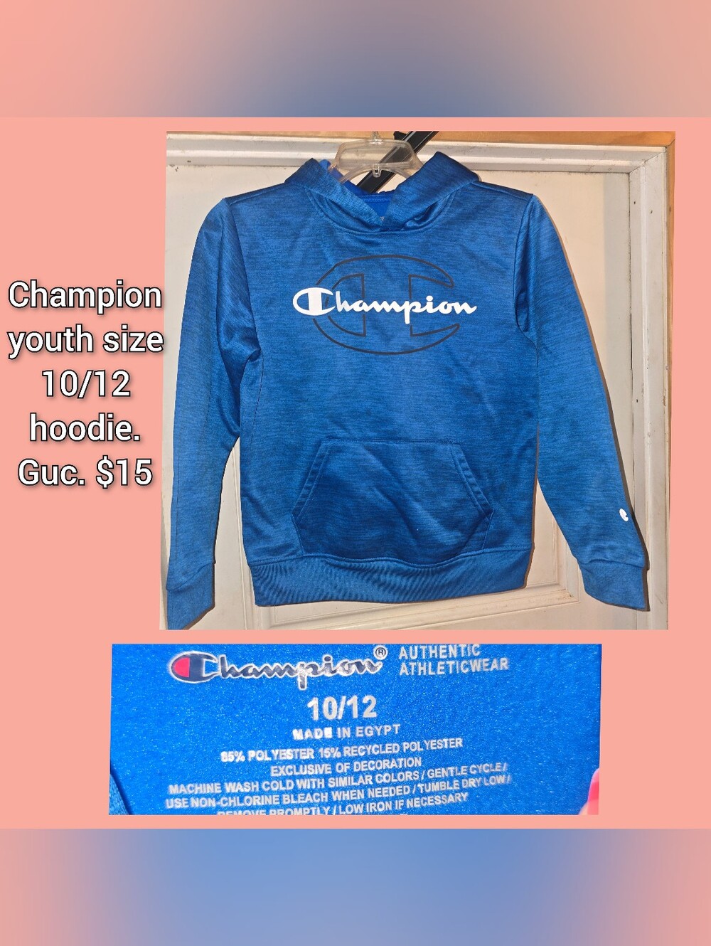 Champion Royal Blue Pullover Hoodie with White Logo